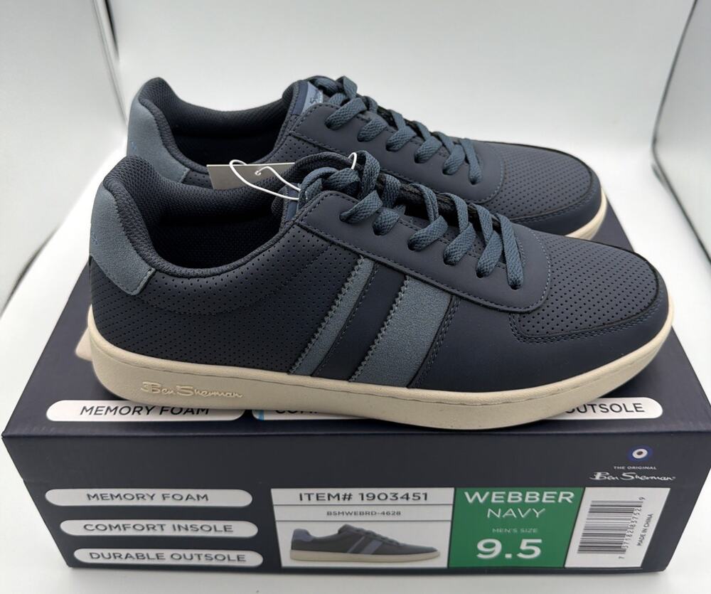 New! Ben Sherman Men's Memory Foam Webber Navy Blue Sneakers Size 9.5